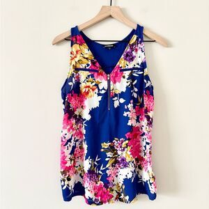 Express Sleeveless Blouse in Blue Pink Floral Mixed Media - Size M